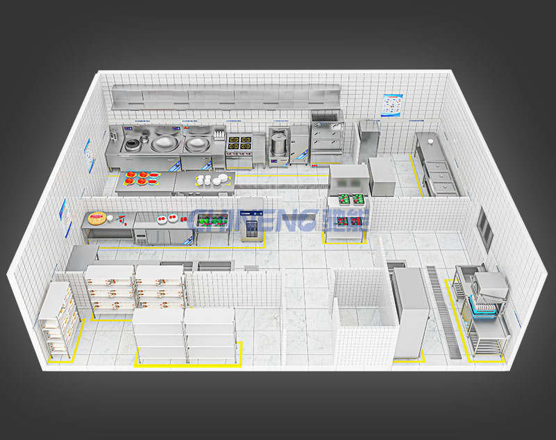 150-200人公司食堂厨房3D效果图